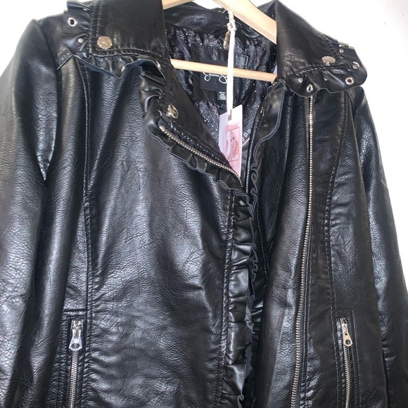 JESSICA SIMPSON moto ruffle leather jacket - Picture 5 of 11